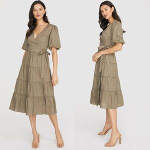 We Are Kindred Madeline Linen Wrap Dress in Olive